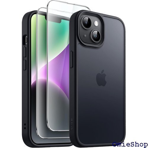 JETech 3 in 1 iPhone 14 6.1 ルム付き 半透明 つや消し 耐衝撃スマホカバー ブラック 1917