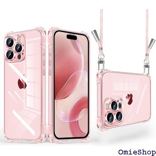 iPhone 16 Pro 用 ケース クリア ショル 型 軽量 ストラップ付き Qiワイヤレス充電対応 ピンク 2110