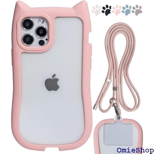 iphone12 ケース クリア 可愛い 猫耳 iph け ストラップ かわいい おしゃれ ねこ クリアpink 2449