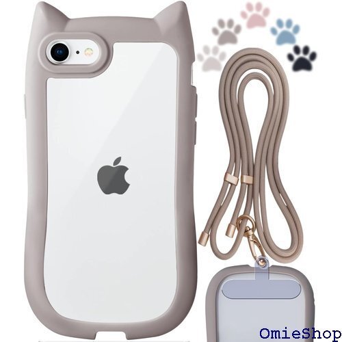 iphone se3 ケース クリア 猫耳 可愛い i 肩掛け かわいい iphone 8 ケース クリアグレー 2547