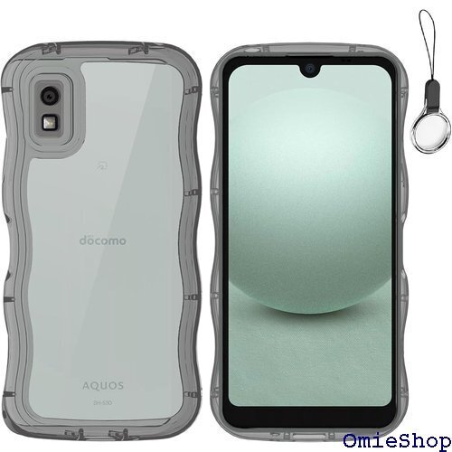 AQUOS Wish 3 かわいい ケース うねうね 対応 ストラップホール付き Wish3-ブラック/透明黒 2613