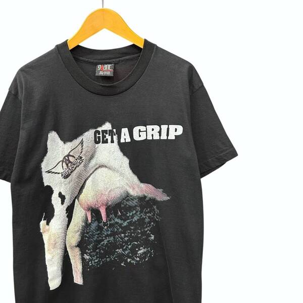 90s ビンテージ AEROSMITH GET A GRIP 両面プリント バンド Tシャツ Lサイズ ブラック USA製 90年代 エアロスミス ロックT バンT
