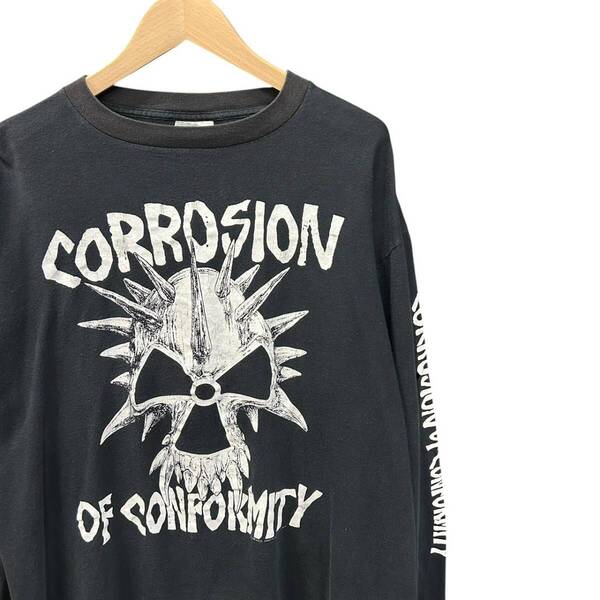 90s ビンテージ CORROSION OF CONFORMITY 両面プリント バンド Tシャツ 長袖 XLサイズ ブラック USA製 90年代 ロックT ロンT スカル