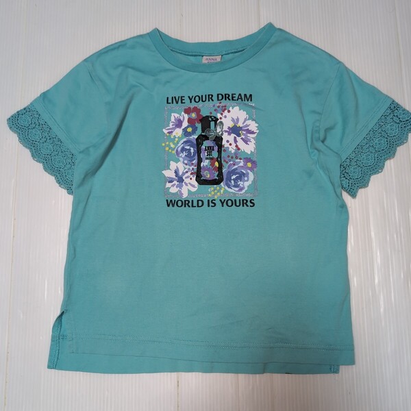 130★アナスイミニ★エンブロイダリースカラップ袖口!香水プリントTシャツ★