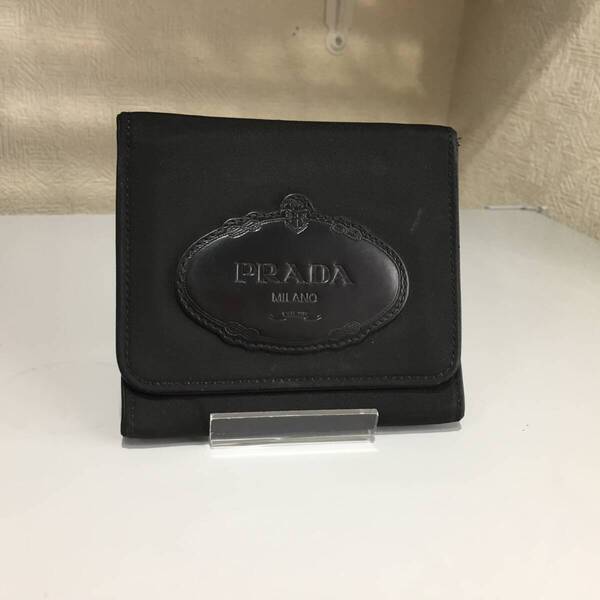 (送料込)プラダ■レア 3つ折り財布 ブラック テスートナイロン オールドPRADA