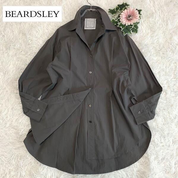 美品◆BEARDSLEY【2023年モデル/長袖シャツ:ブラウス】Free size ゆったり ビックシルエット オーバーサイズ 洗える 襟付き ビアズリー