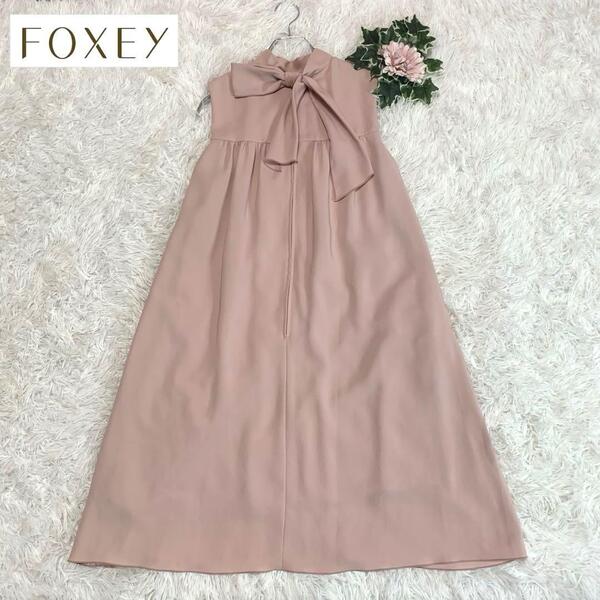 美品◆FOXEY NEW YORK【バックリボン/ピンク◆ワンピース】L相当 ノースリーブ ギャザ― パステルカラー:ピンク フレア Aライン フォクシー