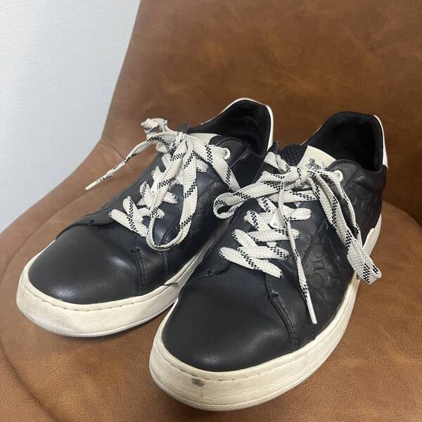 コーチ COACH シグネチャー エンボス レザー スニーカー 黒 26.5cm