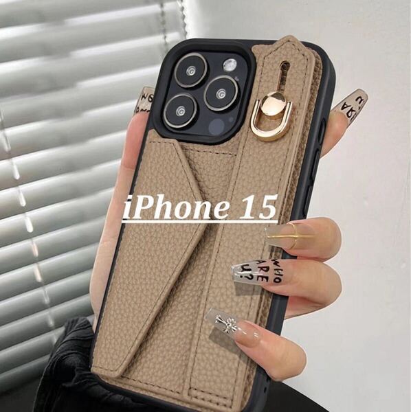iPhone15 カードケース 収納 スタンド おしゃれ ベルト付きケース 背面ポケット