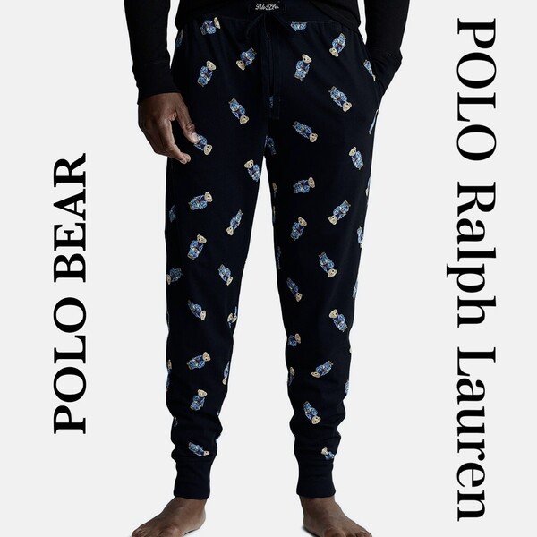 POLO ポロ ラルフローレン ベア 新品 パンツ メンズ ボトムス パンツ パジャマ ルームウェア ブラック 黒 ロゴ 総柄 デニム ジーンズ 虎