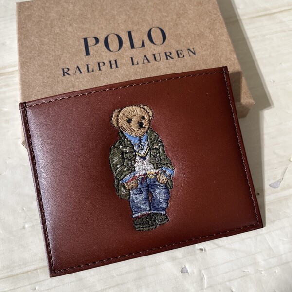 ポロ ラルフローレン ポロベア ベア ニット polo 新品 ブラウン 本革 ロゴ カードケース パスケース 定期 ブランド プレゼント 刺繍 箱入