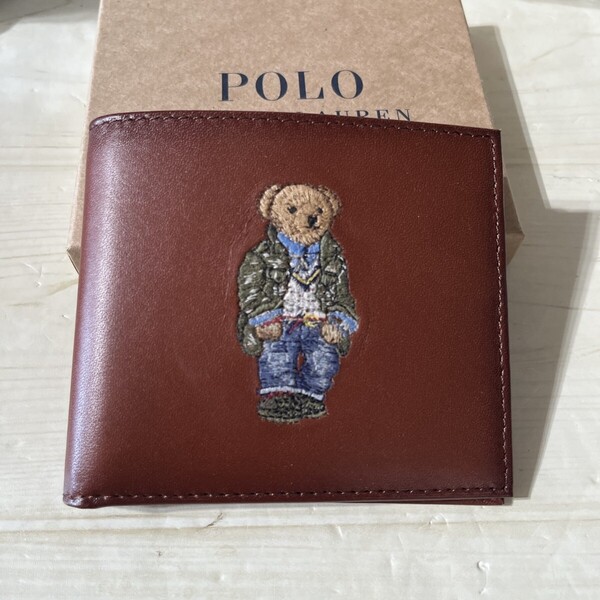 ポロ ラルフローレン ポロベアー 二つ折り 財布 刺繍 高級 新品 ブランド polo プレゼント メンズ 箱付 ギフト ロゴ 本革 レザー ブラウン