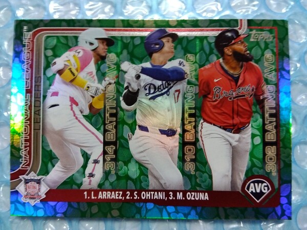 送込即決 2025 Topps Series 1 Green Leaf Foil Easter Egg Tin Variation #347 League Leaders Shohei Ohtani …大谷翔平 グリーンリーフ