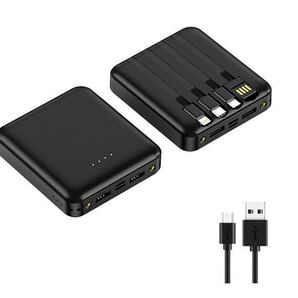 モバイルバッテリー 軽量 大容量 10000mAh 4ケーブル内蔵 Type-C コンパクト LED残量表示 黒