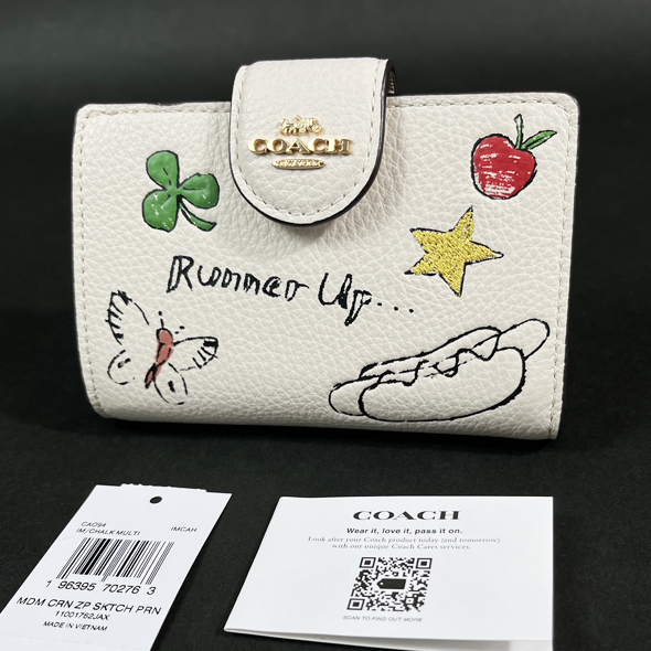 【COACH 本物 新品 コーチUSAアウトレット正規品】ミディアム ウォレット スケッチ プリント 財布 二つ折り財布 CAO94 チョーク 新作
