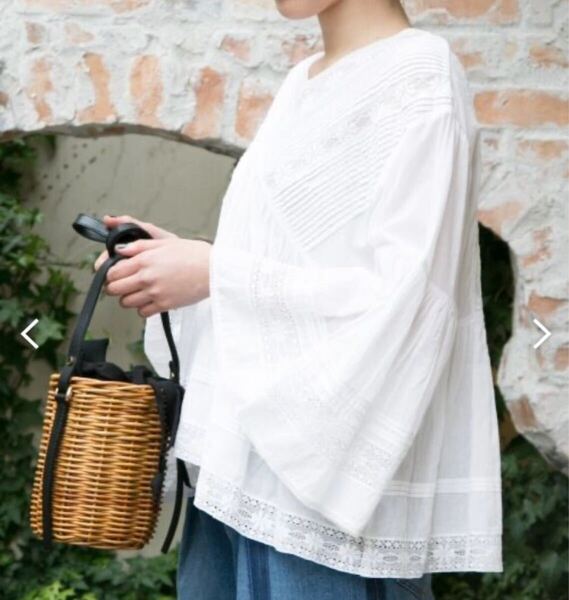 新品★ne Quittez pasヌキテパ☆2WAYレースフレア袖ブラウス LACE/VOIL V NECK TOP