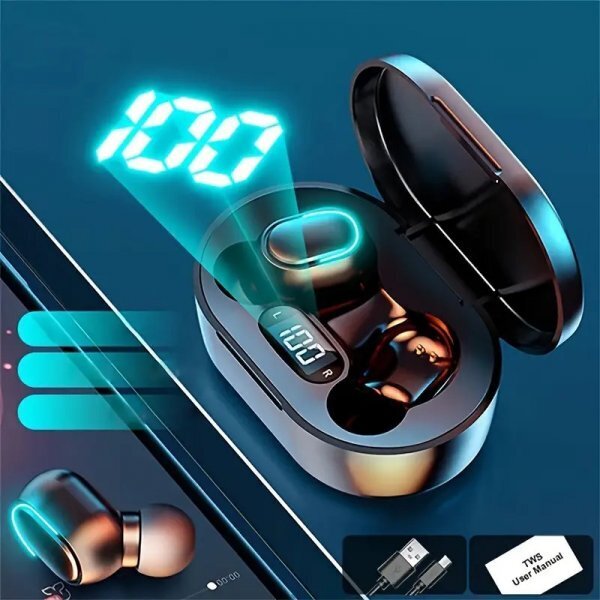 イヤホン Bluetooth5.3 E7S Hi-Fi ワイヤレスイヤホン LED ディスプレイ Bluetooth ブルートゥース ワイヤレス イヤフォン ブラック