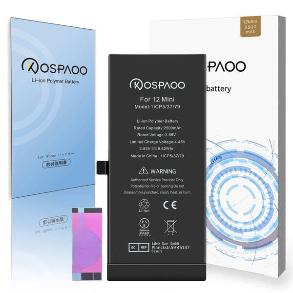 『大容量』For iPhone12 Mini バッテリー 単品 交換ビデオ 2500mAh 増量 PSE準拠 Kospaoo/iPower 互換 Li-ion Battery交換 修理