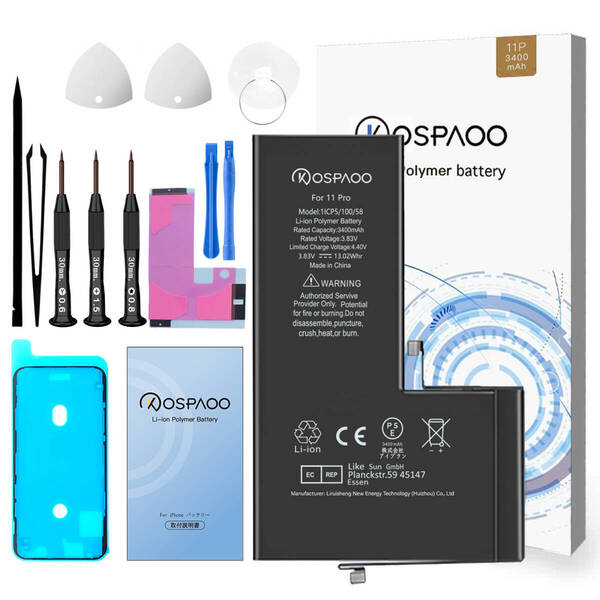 『大容量・工具セット』For iPhone11 Pro バッテリー 交換ビデオ 3400mAh PSE準拠 Kospaoo/iPower 互換 Li-ion Battery 交換 修理