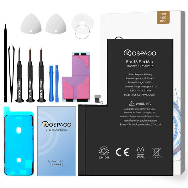 『大容量・工具セット』For iPhone13 Pro Max バッテリー 交換ビデオ 4650mAh PSE準拠 Kospaoo/iPower 互換 Li-ion Battery 交換 修理
