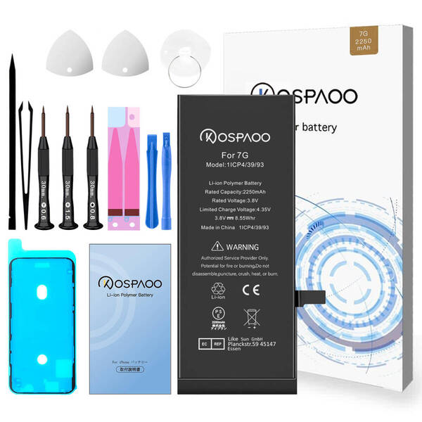 『大容量・工具セット』For iPhone7 バッテリー 交換ビデオ 2250mAh PSE準拠 Kospaoo/iPower 互換 Li-ion Battery 交換 修理