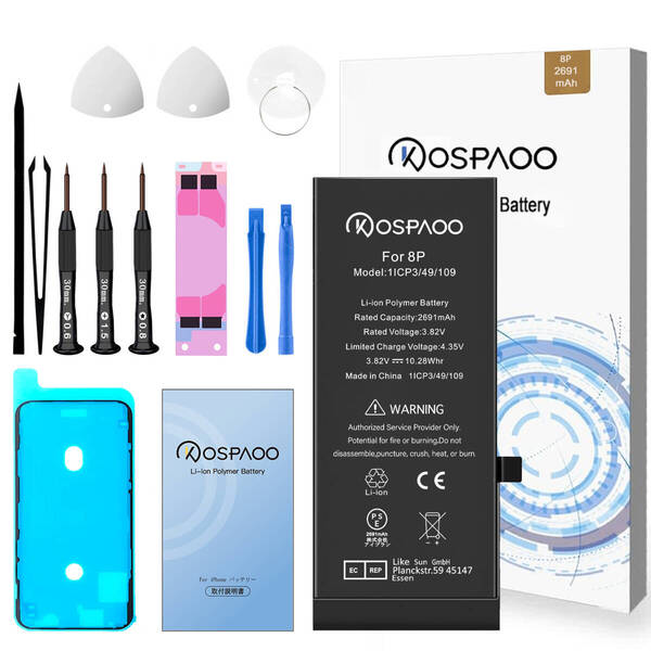 For iPhone8 Plus バッテリー 『工具セット』 標準容量 交換ビデオ 2691mAh PSE準拠 Kospaoo/iPower 互換 Li-ion Battery 交換 修理