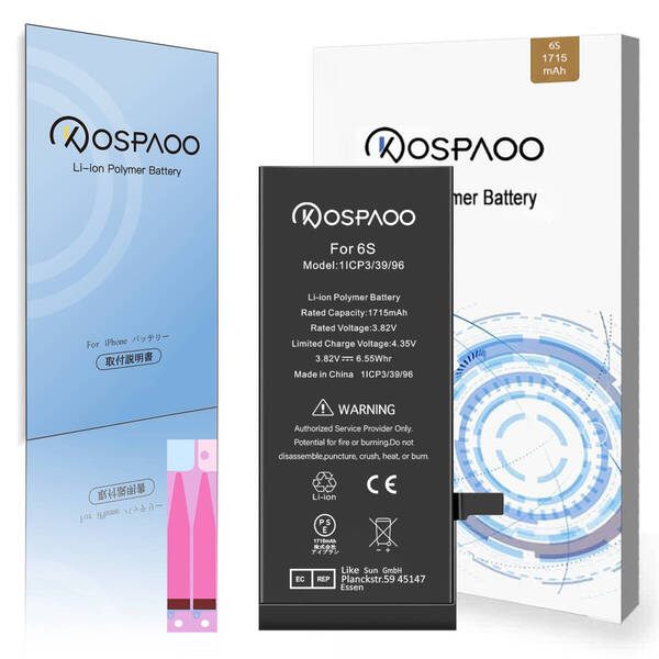 For iPhone6s バッテリー 単品 標準容量 交換ビデオ 1715mAh PSE準拠 Kospaoo/iPower 互換 Li-ion Battery 交換 修理