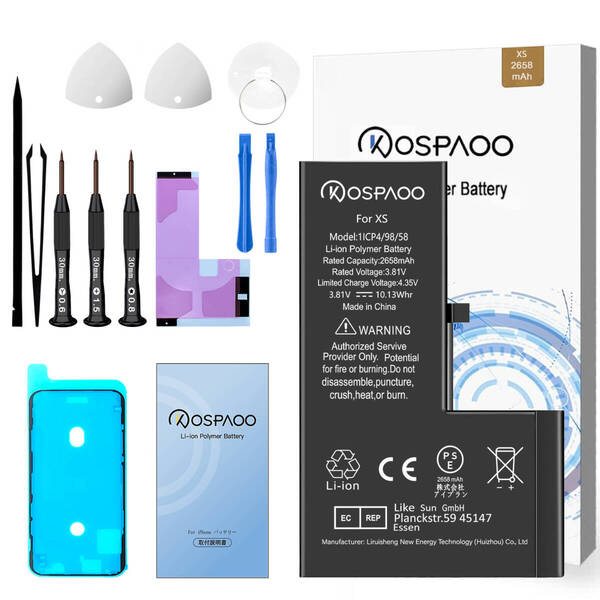For iPhone Xs バッテリー 『工具セット』 標準容量 交換ビデオ 2658mAh PSE準拠 Kospaoo/iPower 互換 Li-ion Battery 交換 修理