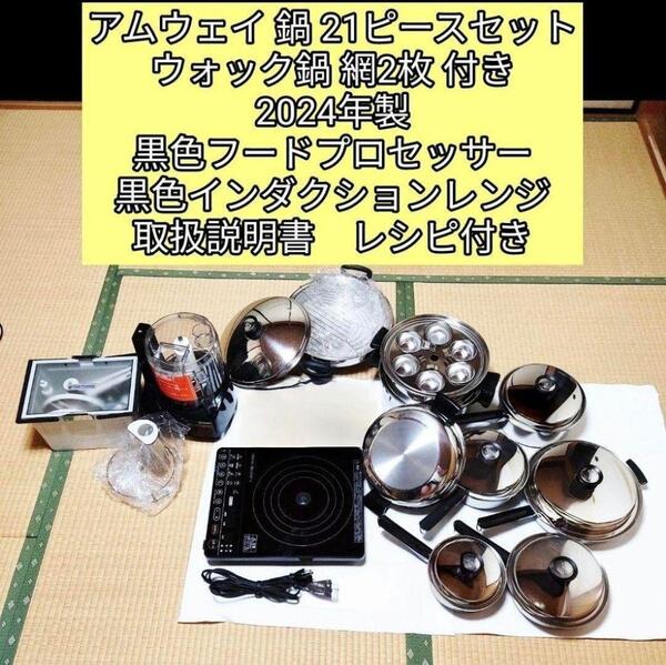 アムウェイ 21ピース鍋 ウォック 黒フードプロセッサー インダクションレンジ@