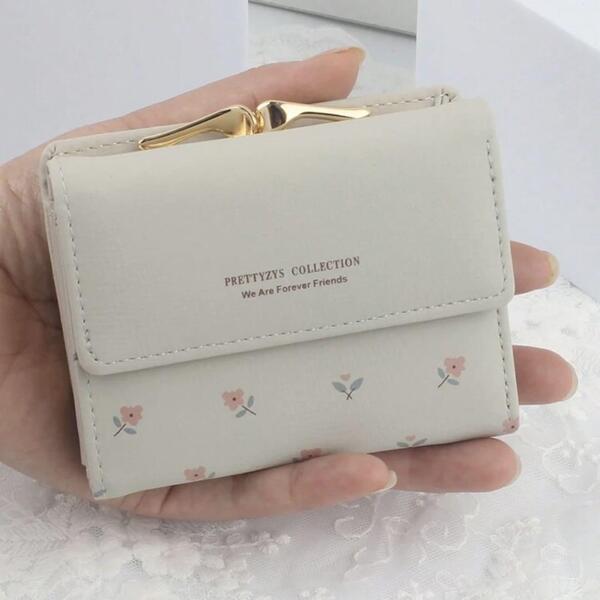 【新品】財布 数量限定 折り財布 二つ折り コンパクト 小さい財布 花柄 がま口 小銭入れ お札入れ カード収納 レディース 女性用 ホワイト