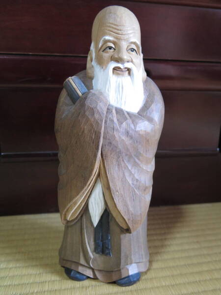 一刀彫、寿老人、福禄寿、木彫り、近藤宏 作、木造彩色、貴重品、縁起物