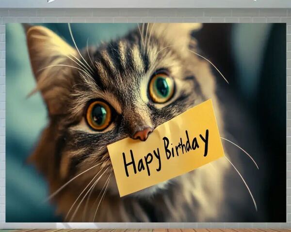 【新品】愛らしい猫デザイン 誕生日バナー 耐久性ポリエステル生地 電源不要 誕生日 記念日 結婚式 パーティーに最適 誕生日装飾