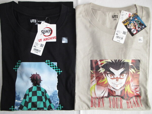 ★新品 2021年 2024年 UNIQLO ユニクロ MANGA UT 鬼滅の刃 半袖 Tシャツ 竈門炭治郎 煉獄杏寿郎 4XL 09.BLACK 黒 31.BEIGE ベージュ 炎柱★