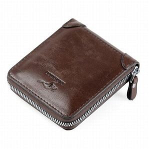■送料無料■新品 コンパクト メンズ ジップ 財布 こげ茶 RFID51 【メンズ レディース 入学 入社 新社会人 ブランド】