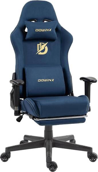 新ブルー68D-04ゲーミングチェア ファブリック 通気性 170°リクライニング オットマン付き ロッキング オフィスチェア パソコンチェア