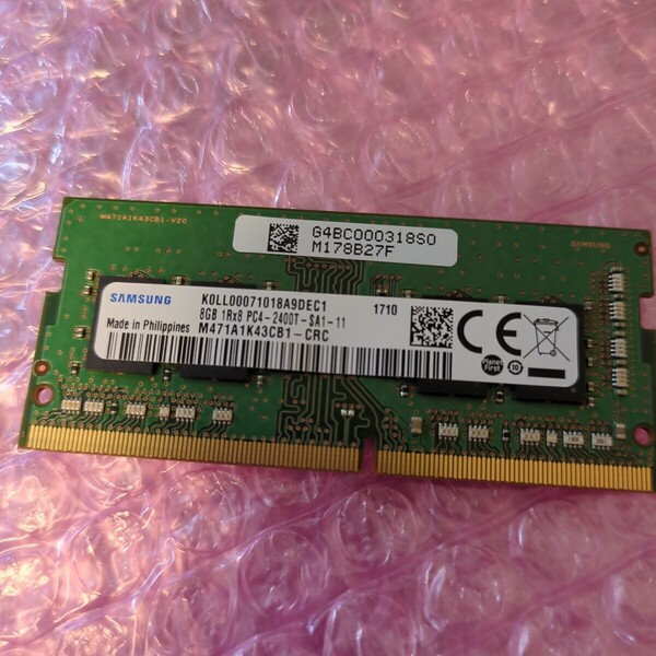 ノートPC用メモリ 用メモリ SAMSUNG DDR4-2400 PC4-2400T PC4-19200 260Pin 8GB M471A1K43CB1-CRC 動作品 管37FGC