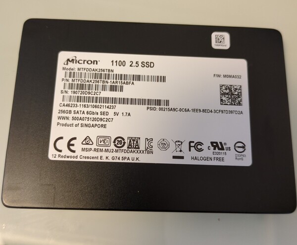 【即決】 2.5インチ SSD Micron MTFDDAK256TBN 256GB SATA 中古 正常 1919時間 240GB 管ME34