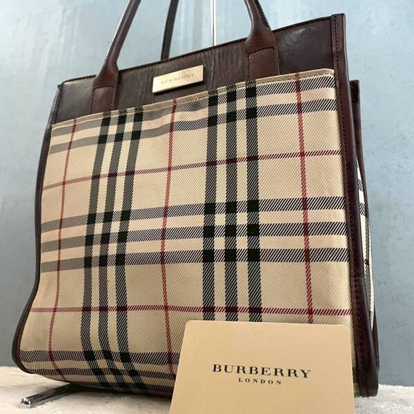 【大人気】 バーバリー BURBERRY トートバッグ ハンドバッグ ミニトート ノバチェック ロゴプレート レザー キャンバス 通勤 通学