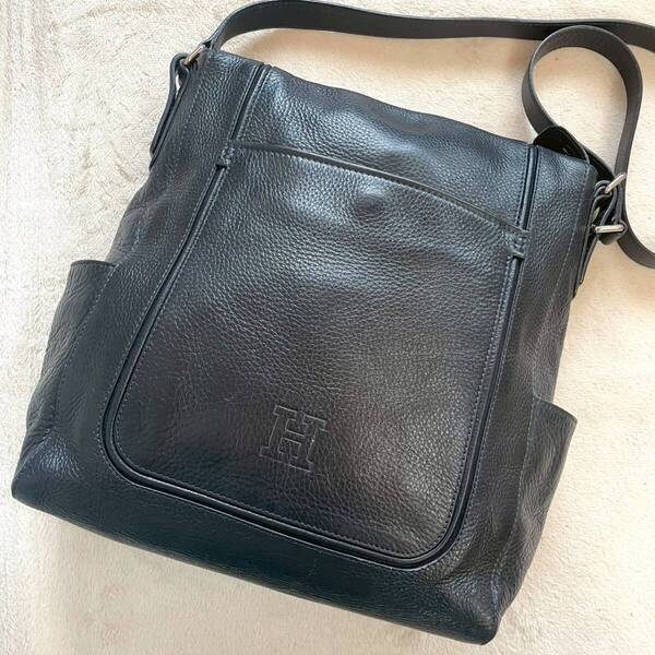 【A4/極美品】 ヒロフ HIROFU 2way ヴィータ ショルダーバッグ ワンドル ワンショルダー ボディ 斜め掛け 肩掛け レザー Hロゴ 黒 ビジネス
