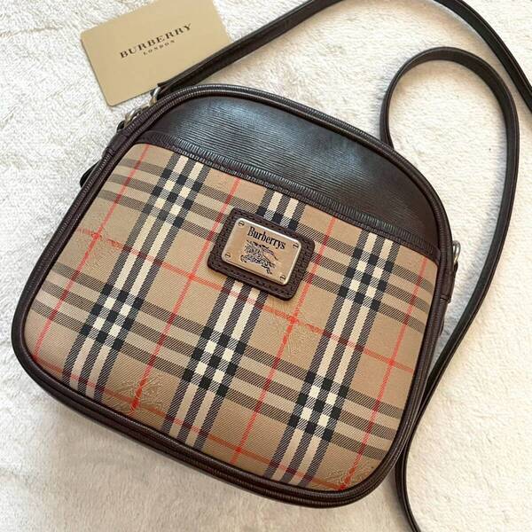 美品 バーバリー BURBERRY 2way ショルダーバッグ ポシェット ボディ セカンド クラッチ ノバチェック ホースロゴ キャンバス ビジネス