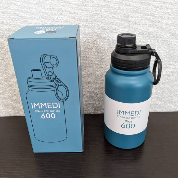 ボトル 600ml 保冷 保温 IMMEDI BOTTLE ブルー 氷が入れやすい 洗いやすい 広口 直飲み 滑りにくい ステンレスボトル
