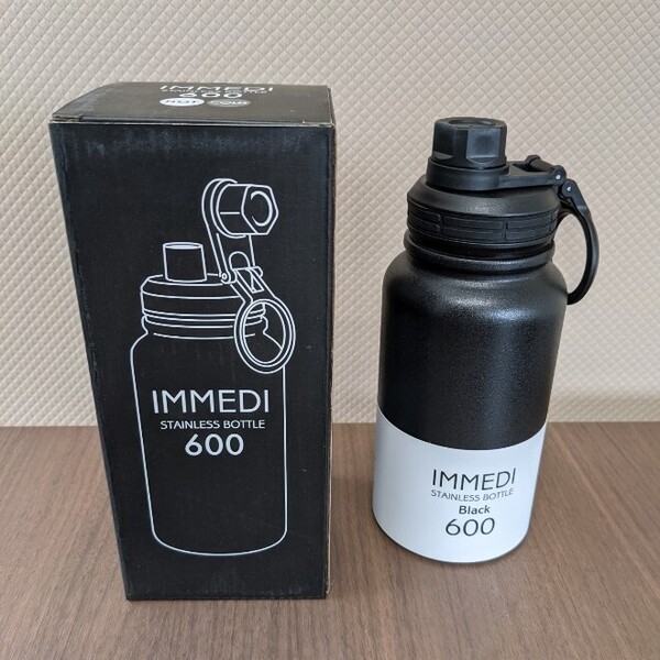 ボトル 600ml 保冷 保温 IMMEDI BOTTLE ブラック 氷が入れやすい 洗いやすい 広口 直飲み 滑りにくい ステンレスボトル