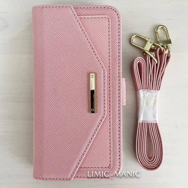 iPhone 16 ケース スマホ 手帳型 ショルダー 肩掛け ミラー付き ピンク pink お財布 カード収納