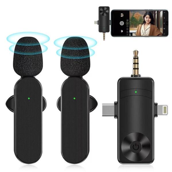 ピンマイク ワイヤレス 360°集音 スマホ iPhone/android/PC/カメラ対応 2人同時使用可能 タイプC ライトニング 3.5mm 新品 未使用