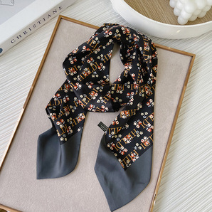 【JS-09】新品レディース スカーフ ストール巻き方 首元 おしゃれ 飾りシルク風 鋭角 多機能ネッカチーフ ブラック