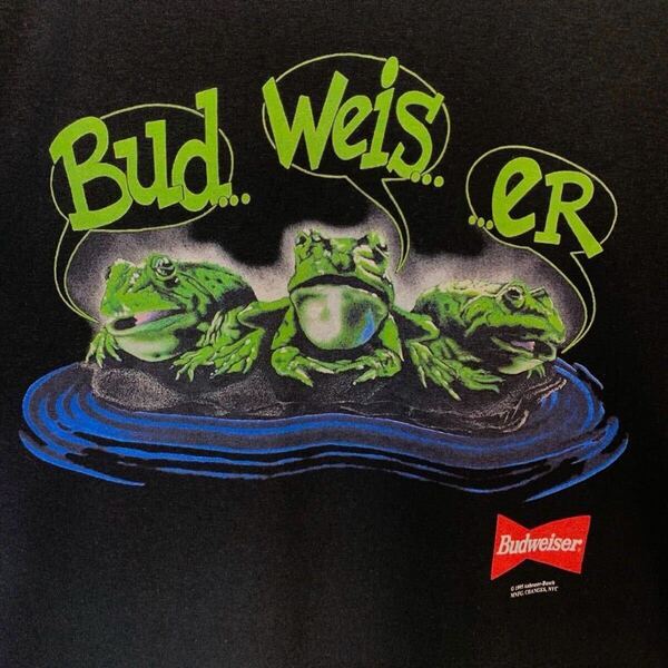Budweiser カエル バドワイザー ビールTシャツ 両面プリント 企業物 蛙 ビア 90s beer USA y2k 製 ハイネケン ヴィンテージ