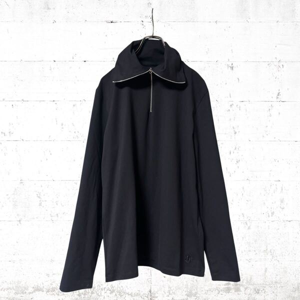 JIL SANDER ハーフジップ カットソー ロンT 刺繍ロゴ入り 2022 ジルサンダー 黒色 ブラック Mサイズ ギリシャ製 長袖
