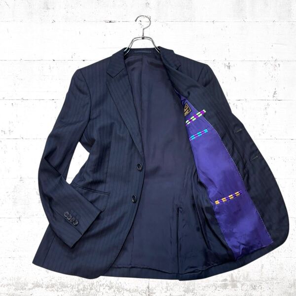 paul smith london ロロピアーナ SUPER130's テーラード ジャケット 黒色 ブラック シャドーストライプ ウール ポールスミスロンドン S 2B