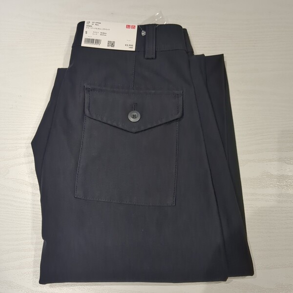 【新品S】ユニクロジャージバレルレッグパンツ ネイビー
