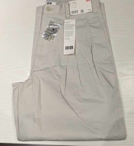 【新品76】ユニクロU メンズ タックワイドパンツ ライトグレー